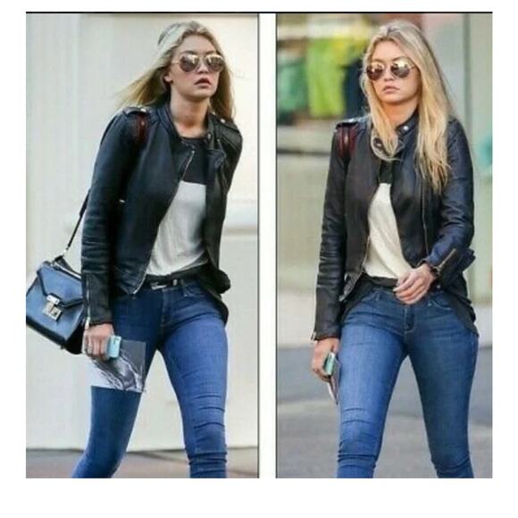 Zara Black Leather Jacket moto gold hardware zipper - Picture 2 of 10